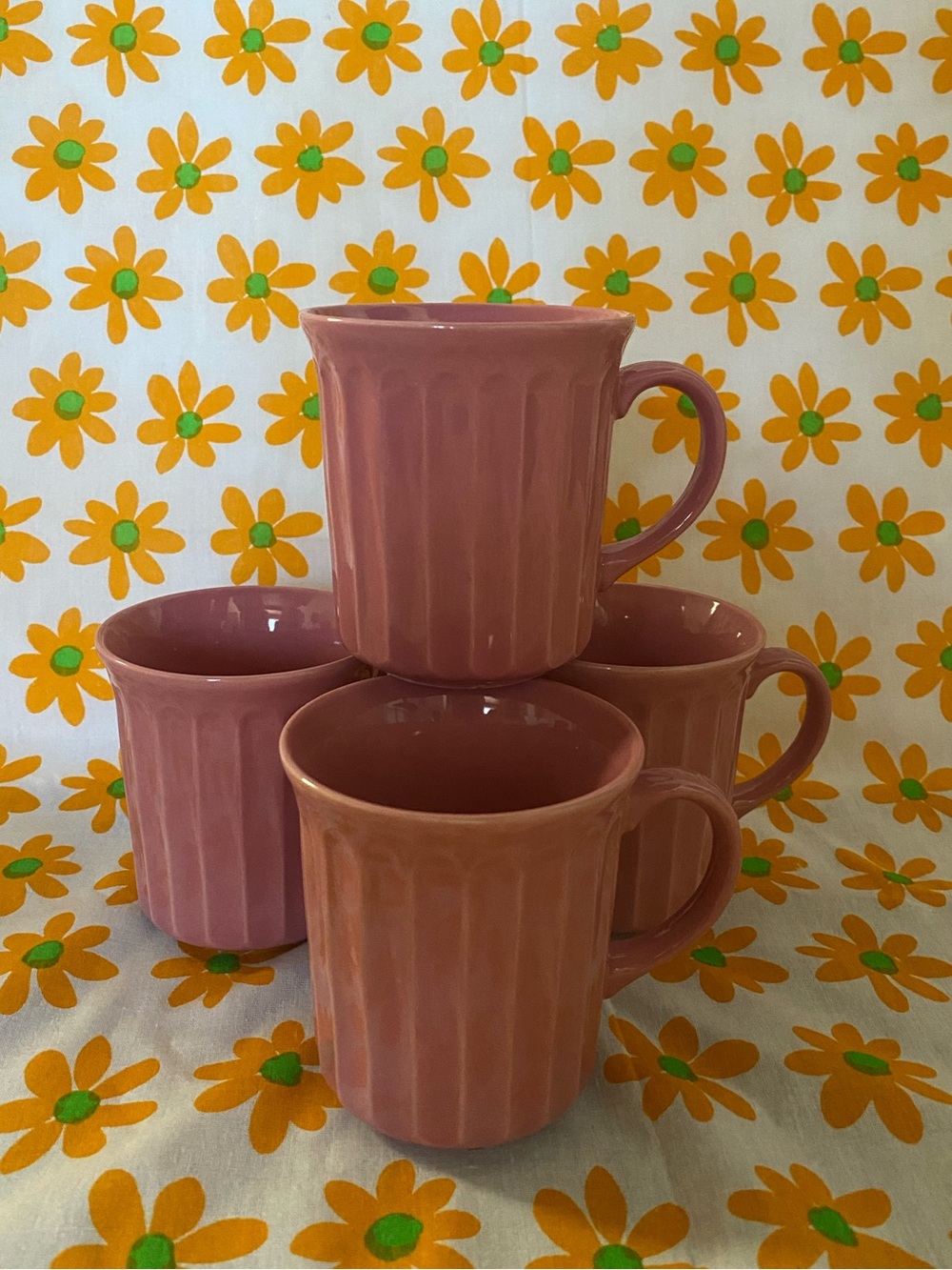 Mauve Pink Art Deco Mugs - Made in Japan